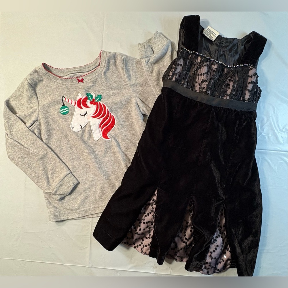 GUC Bundle: Christmas Unicorn Sweatshirt, Laura Ashley Velvet Holiday Dress